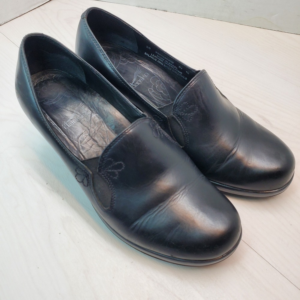 Dansko Black Leather Slip On Block‎ Heel Loafers Women Size 38 - Picture 6 of 16